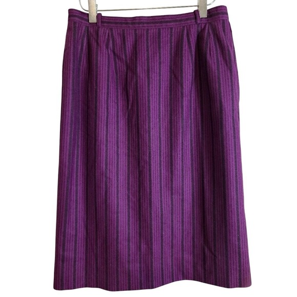 Vintage Dresses & Skirts - Vintage Purple Pinstripe Pencil Skirt Wool Blend JL Scherrer Paris FR 42 Office